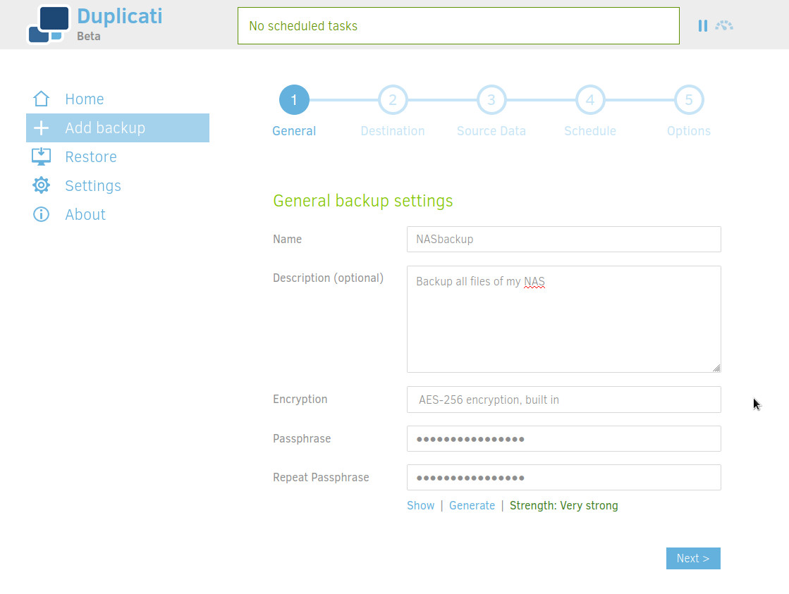 duplicati step 1