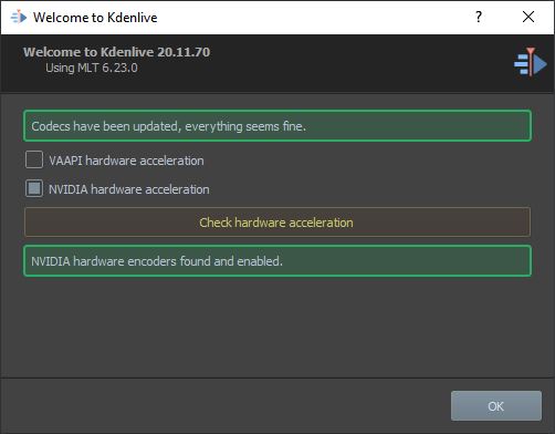 Kdenlive config wizard